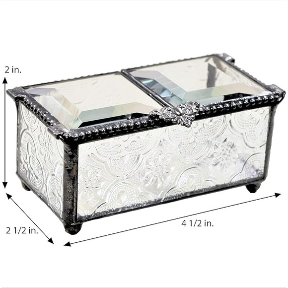 J Devlin iridescent clear glass jewelry trinket box - Picture 5 of 8